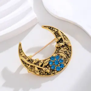 Antique Moon Brooch with Blue Rhinestones 11 Sf41e8a1847514fa482f452b78b76e932I