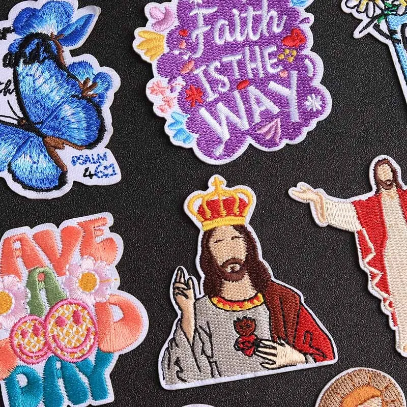 Flowers Christian Jesus Embroidered Iron-On Patch 3 Flowers Christian Jesus Embroidered Iron-On Patch - Image 3