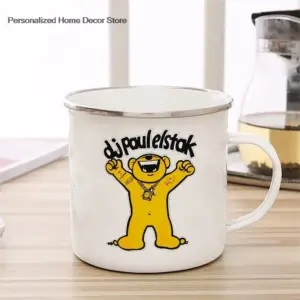 Enamelled Coffee Mug with Yellow Bear Graphic