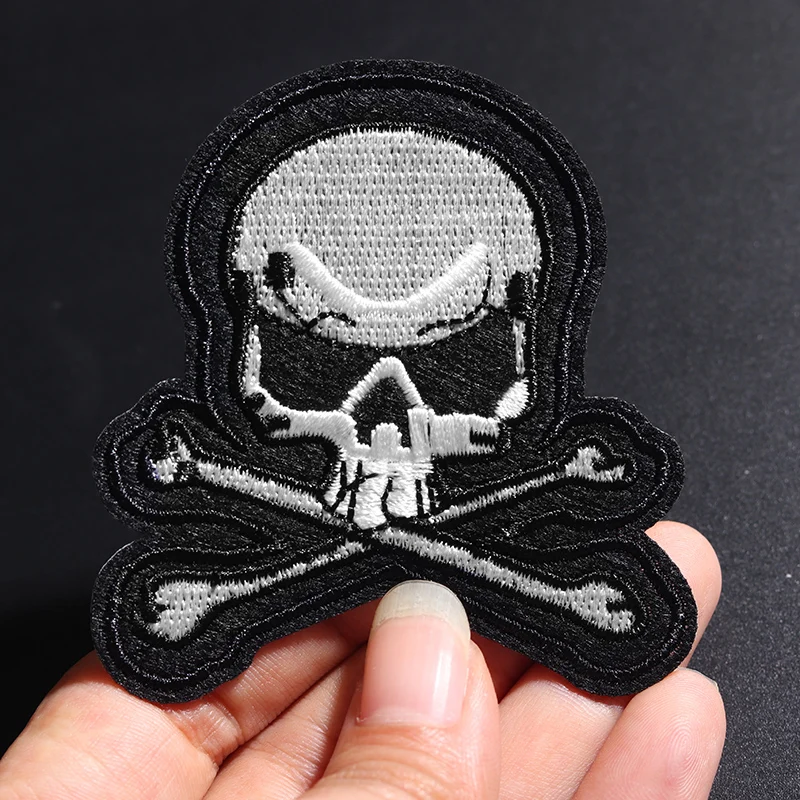 Black Skull Embroidered Iron-On Patch 6.7x6.2 cm 2 Black Skull Embroidered Iron-On Patch 6.7x6.2 cm - Image 2
