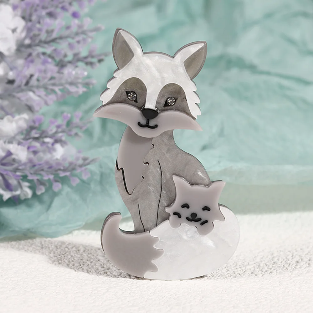 Gray Acrylic Fox Brooch for Jackets and Bags 2 Gray Acrylic Fox Brooch for Jackets and Bags - Image 2