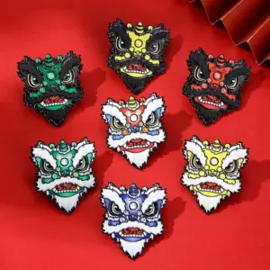 Lion Rising Brooch with Five Tiger General Design