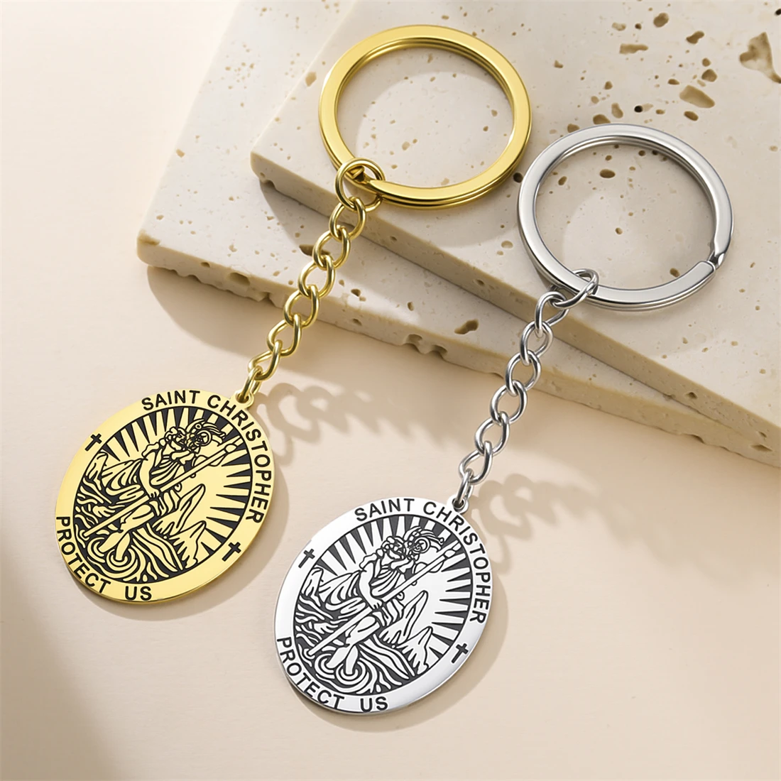 Stainless Steel Saint Christopher Keychain 2 Stainless Steel Saint Christopher Keychain - Image 2