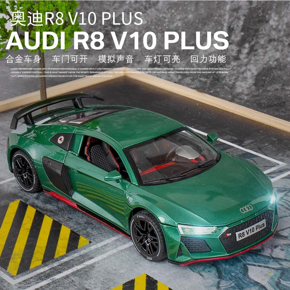 1:24 Green R8 V10 Plus Diecast Model 8 1:24 Green R8 V10 Plus Diecast Model - Image 8