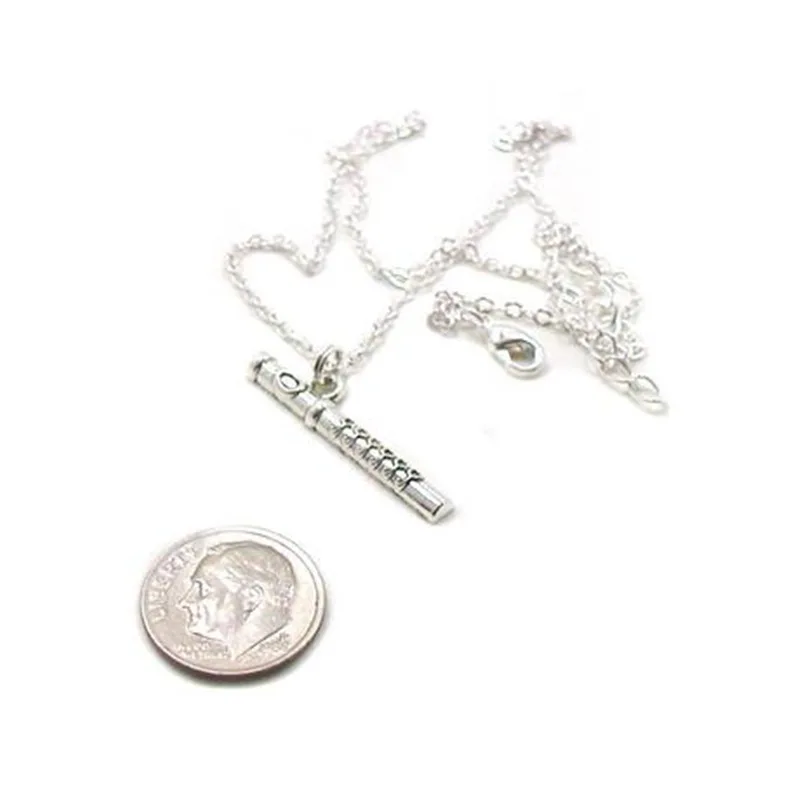 Silver Flute Necklace for Music Lovers 2 Silver Flute Necklace for Music Lovers - Image 2