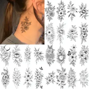 Set of 9 Elegant Line Art Temporary Tattoos 12 Sfc4016c800a143e4994945ba215de2f7t