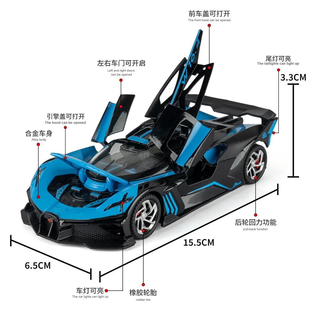 1:32 Blue Diecast Race Car Model with Sound and Light 2 1:32 Blue Diecast Race Car Model with Sound and Light - Image 2