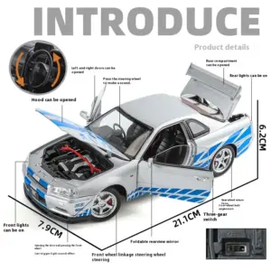 1:24 GTR R34 Skyline Diecast Model with Lights 12 Sfd5753137a5f4d44acef6f7f9042ad1cR