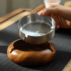 Vintage Wooden Round Ashtray with Stainless Steel Lining 10 Sfed98c279ebc4ebcb929cbfd91f23e2fb