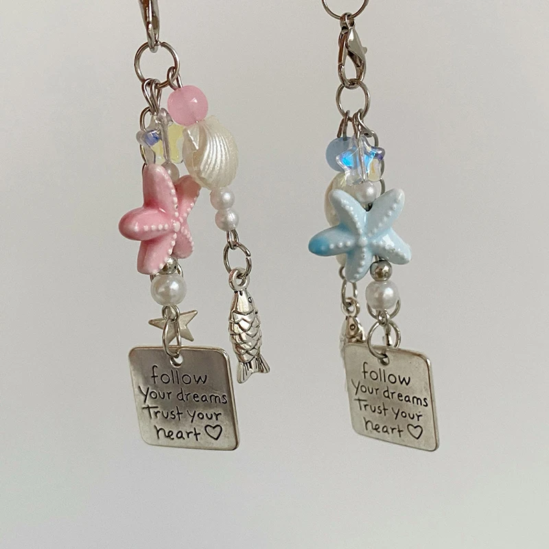 Summer Starfish Fish Phone Chain in Pink & Blue 2 Summer Starfish Fish Phone Chain in Pink & Blue - Image 2