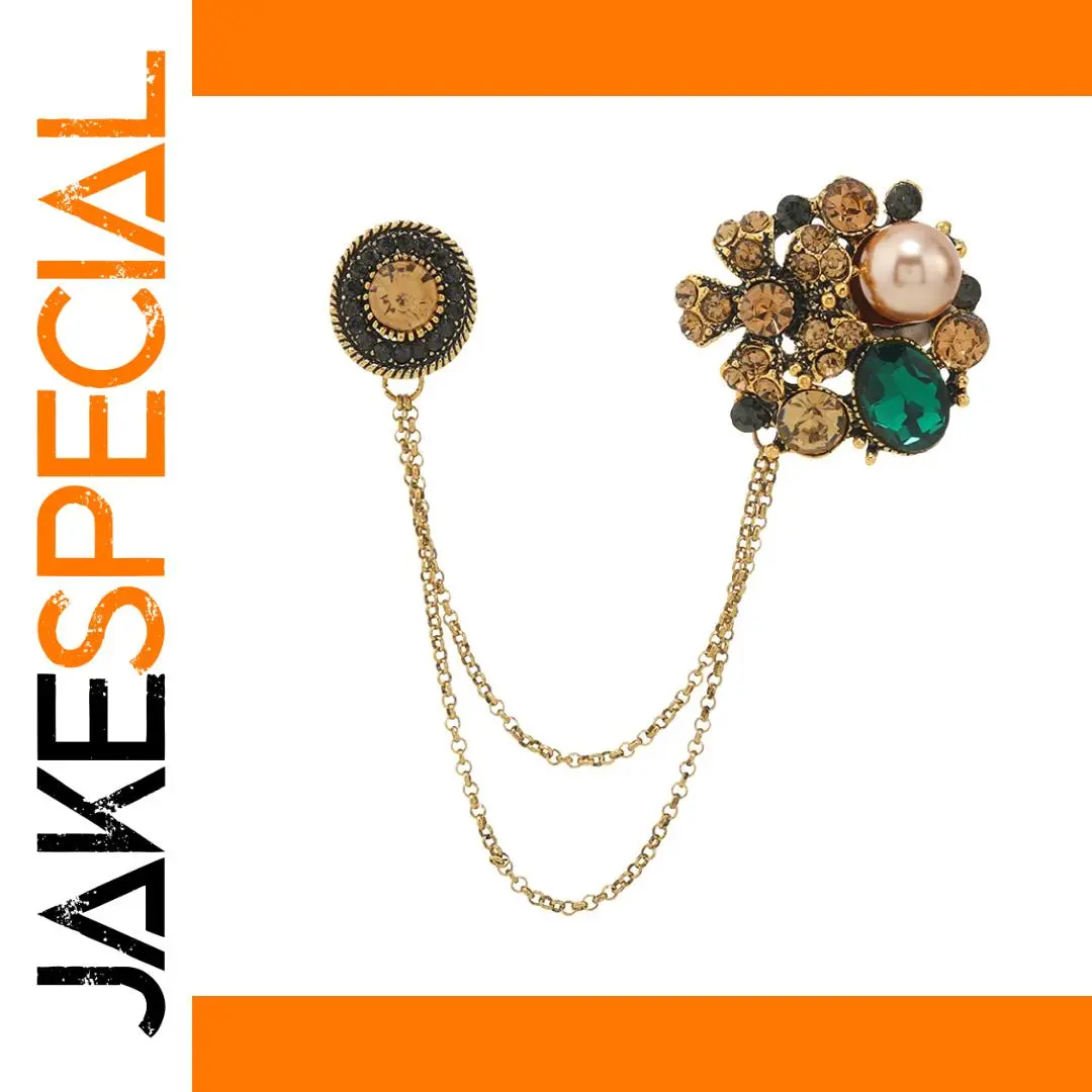 Vintage Gemstone Brooch with Chains 1 Vintage Gemstone Brooch with Chains