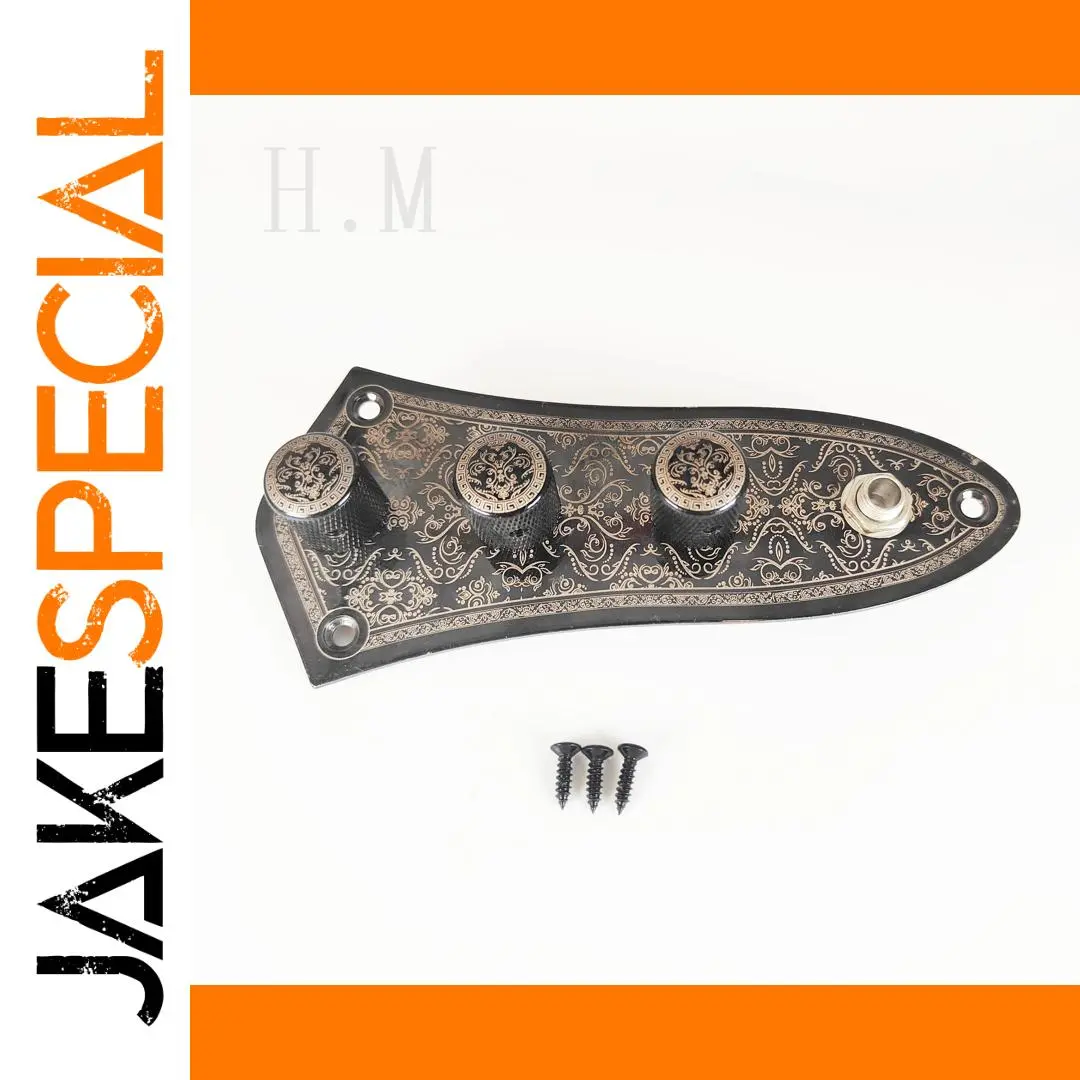 Black JB Electric Bass Control Board with Ornate Design 1 Black JB Electric Bass Control Board with Ornate Design