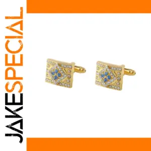 Gold Square Cufflinks with Blue Stones