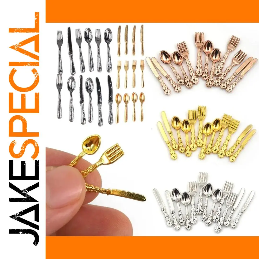 Miniature Dollhouse Cutlery Set in Metallic Finishes 1 Miniature Dollhouse Cutlery Set in Metallic Finishes