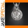 Vintage Mayan Circle Pendant Necklace in Stainless Steel