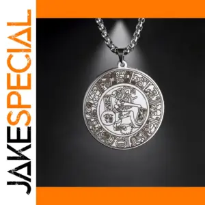 Vintage Mayan Circle Pendant Necklace in Stainless Steel