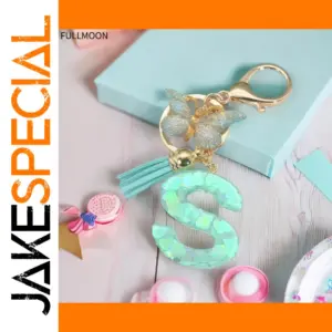 Green Resin Butterfly Keychain with Letter S