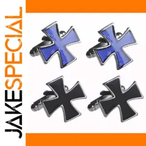 Iron Cross Blue Enamel Cufflinks for Men and Women