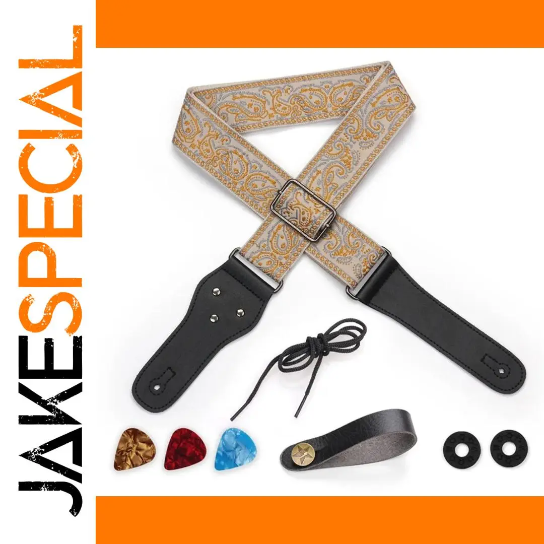 Embroidered Guitar Strap with Paisley Design 1 Embroidered Guitar Strap with Paisley Design