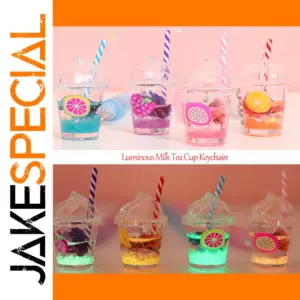 Mini Luminous Bubble Tea Keychain with Fruit Design