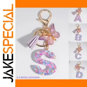 Whimsical Holographic S Keychain with Butterfly