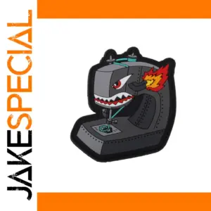 Quirky Cartoon Sewing Machine Patch 3D Design