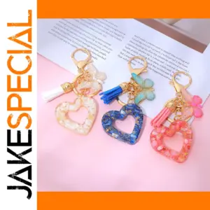 Heart-Shaped Resin Keychain with Gold Accents