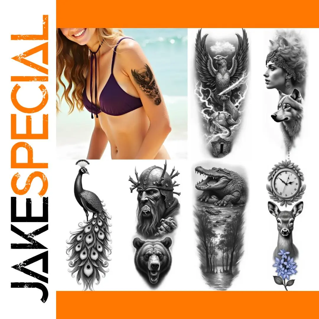 Realistic Black and Grey Temporary Tattoo Set 1 Realistic Black and Grey Temporary Tattoo Set