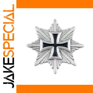 Silvery Octagonal Cross Brooch with Feather Details