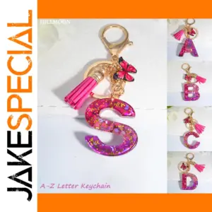 Purple Sequin Letter Keychain with Charm