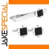 Hexagonal Black Cufflinks & Tie Clip Set