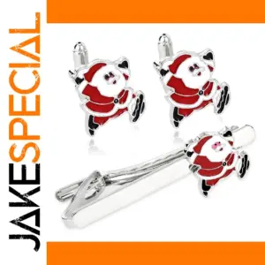Festive Santa Claus Cufflinks and Tie Clips Set