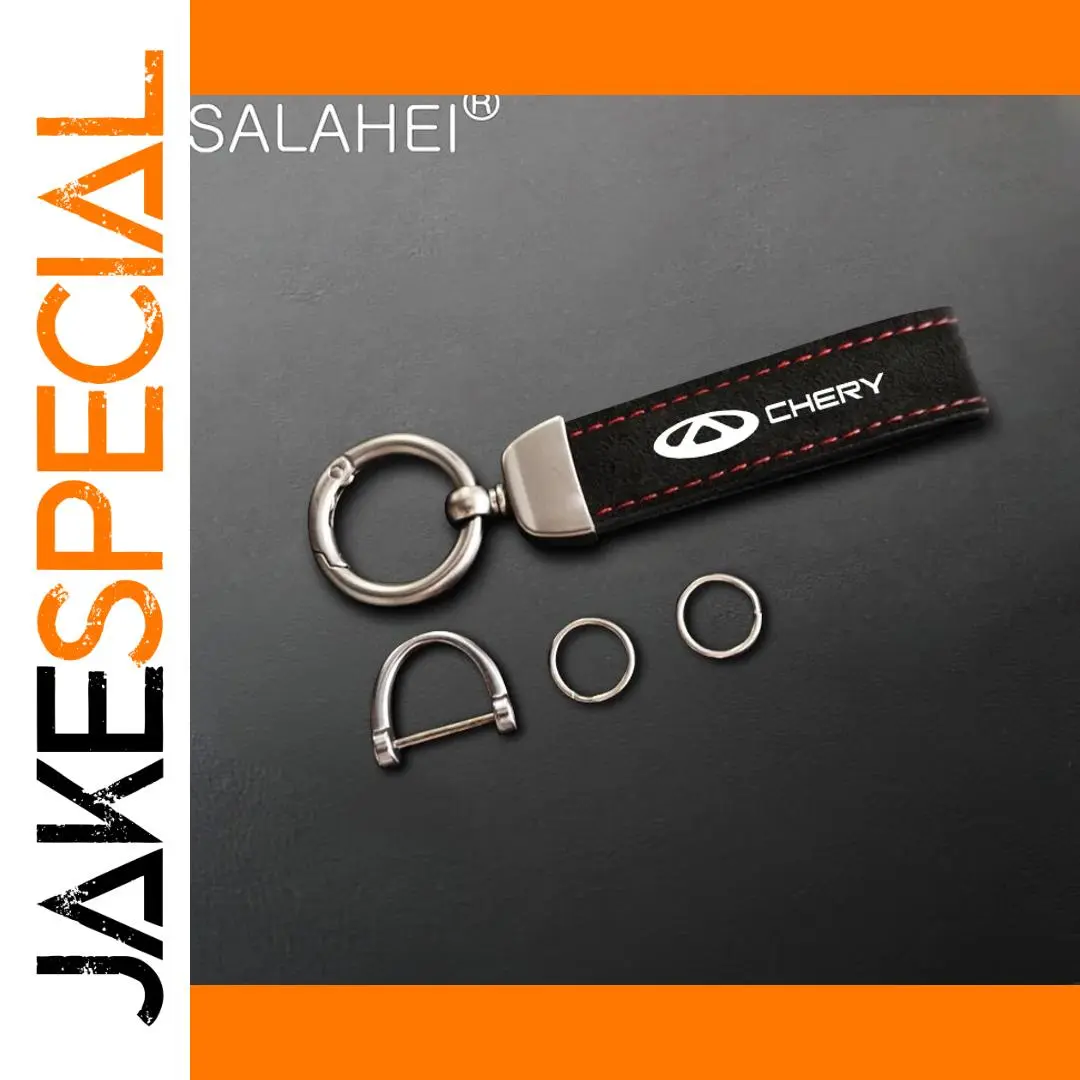 Chery Suede Car Logo Keyring with Red Stitch 1 Chery Suede Car Logo Keyring with Red Stitch