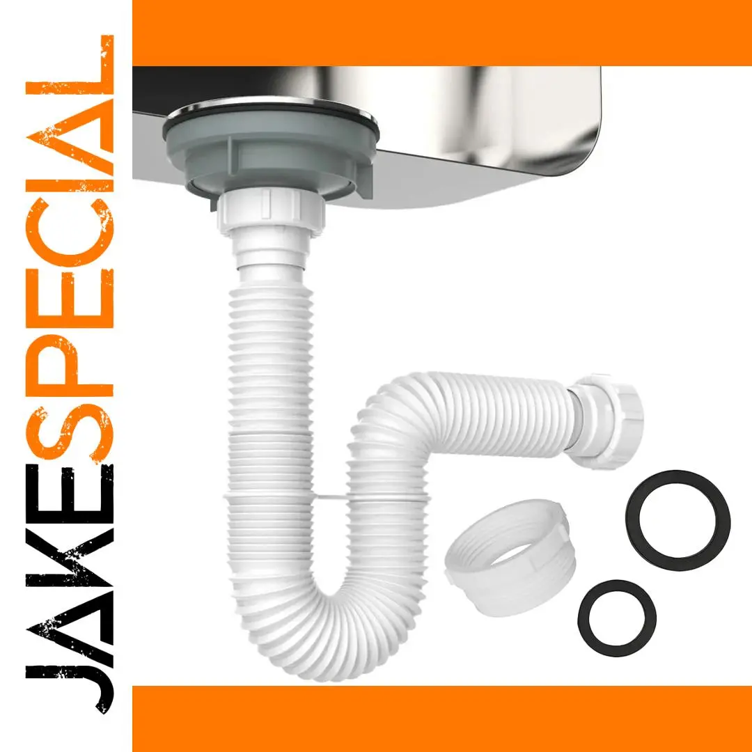 White Flexible Sink Drain Pipe with P-Trap 1 White Flexible Sink Drain Pipe with P-Trap
