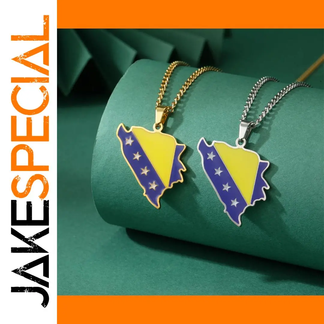 Stainless Steel Bosnia Map Pendant Necklace 1 Stainless Steel Bosnia Map Pendant Necklace