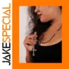 Black Unisex Rosary Necklace with Silver Cross