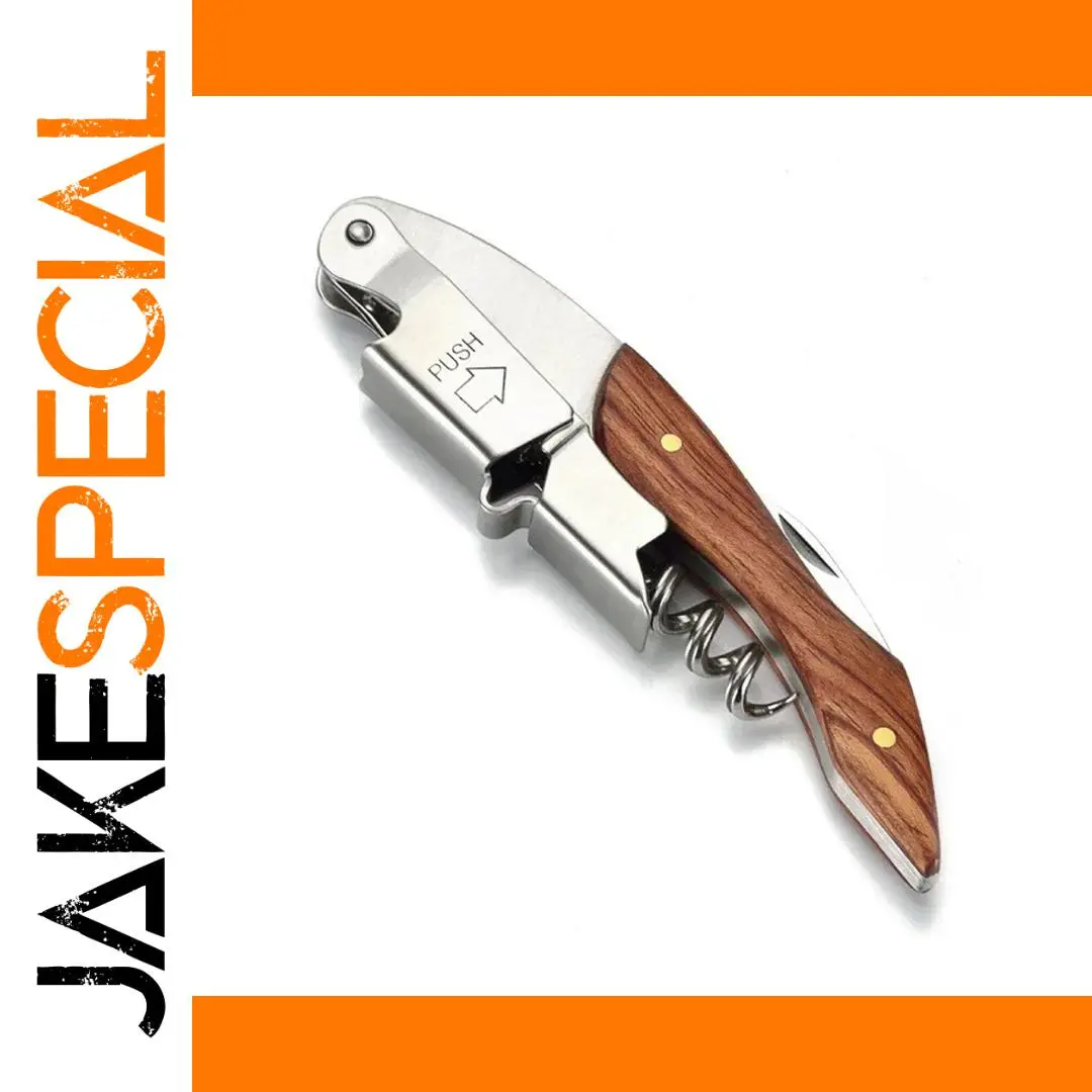 Elegant Stainless Steel and Pear Wood Wine Opener 1 Elegant Stainless Steel and Pear Wood Wine Opener