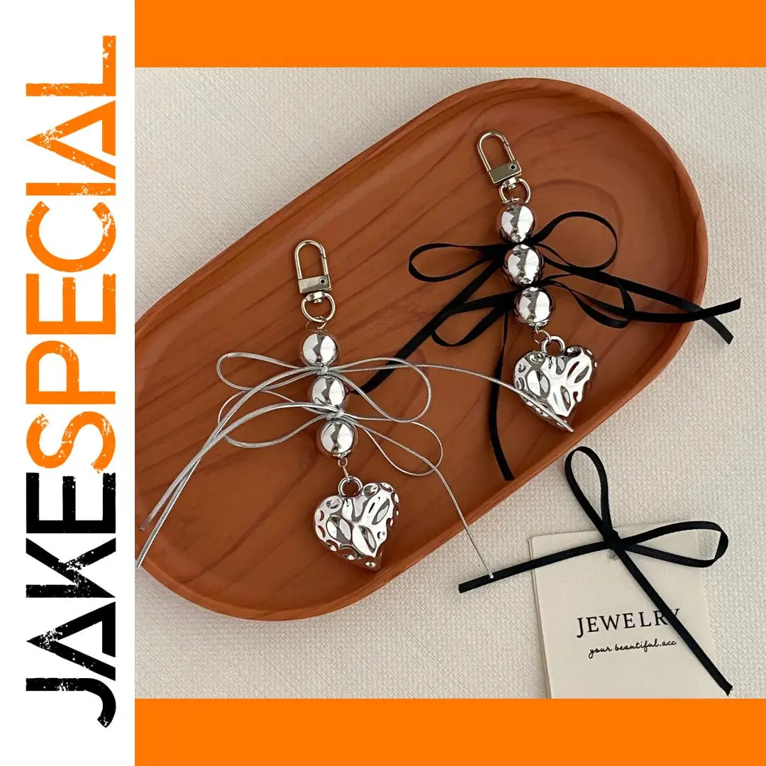 Silver and Black Beaded Heart Keychain 1 Silver and Black Beaded Heart Keychain