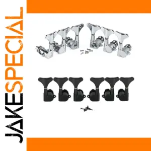 Electric Bass Tuning Pegs, Set of 6, Chrome/Black