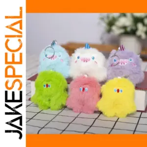 Colorful Plush Monster Keychain with Embroidered Faces
