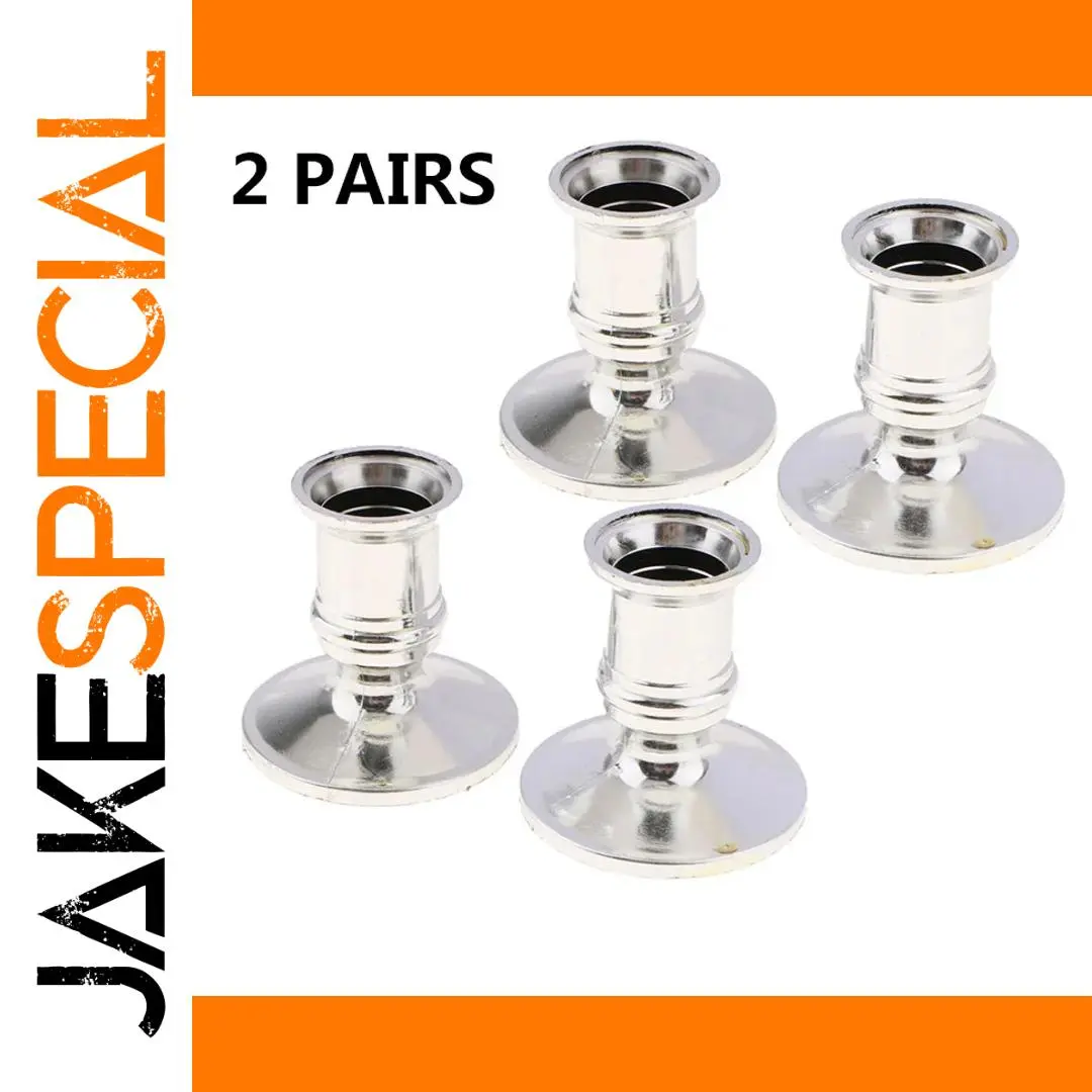 Elegant Silver Taper Candle Holders Set (4 Pieces) 1 Elegant Silver Taper Candle Holders Set (4 Pieces)