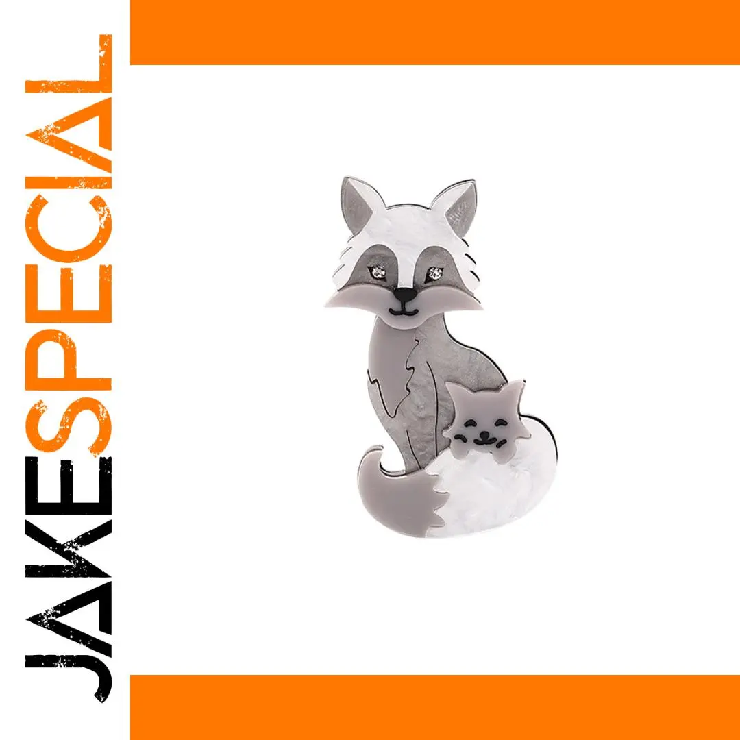 Gray Acrylic Fox Brooch for Jackets and Bags 1 Gray Acrylic Fox Brooch for Jackets and Bags