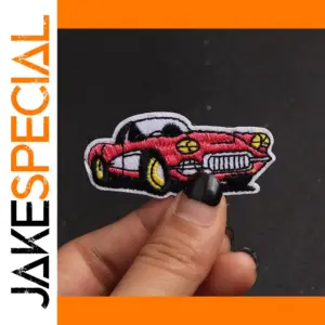 Vibrant Red Car Embroidered Patch 5.5x2.5 cm