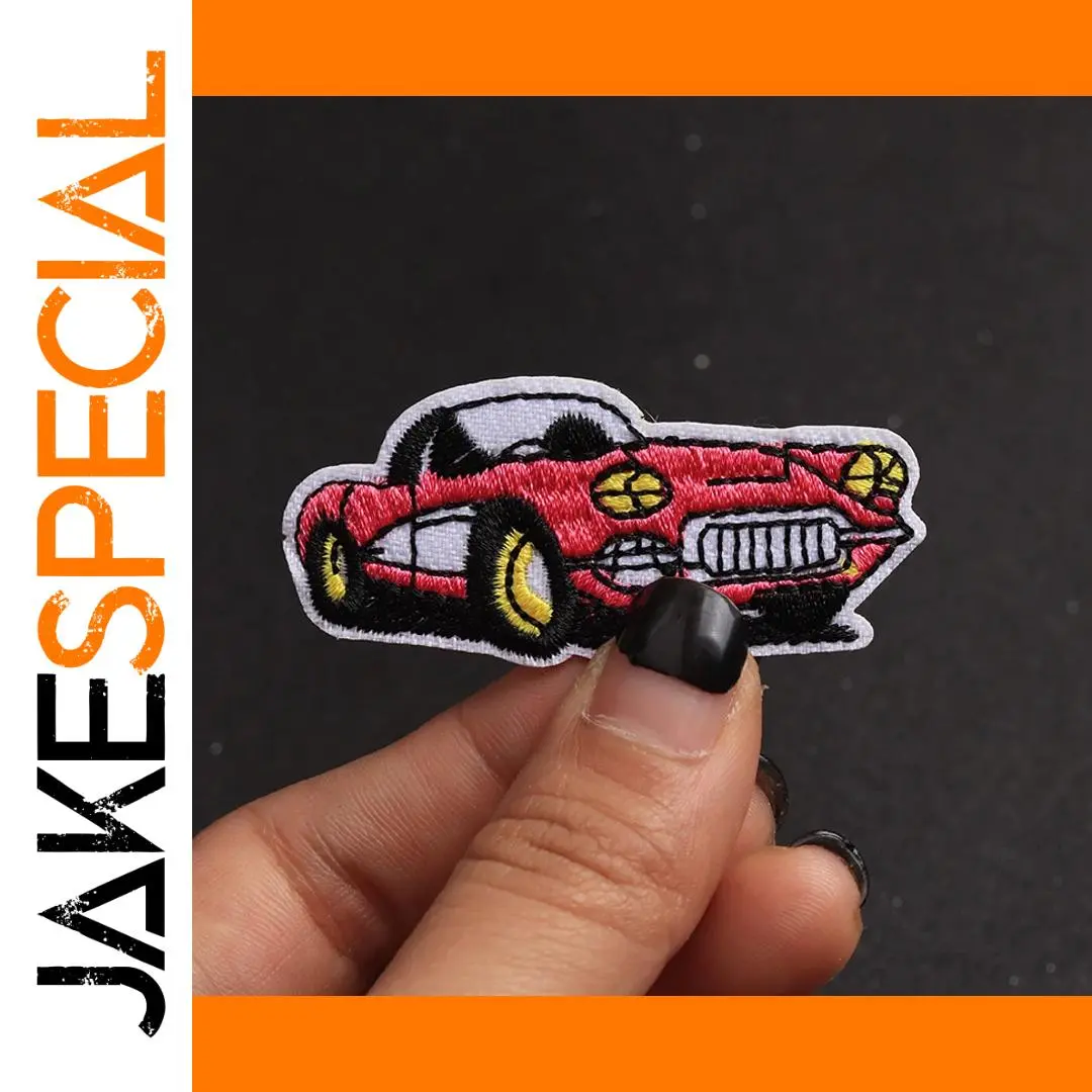 Vibrant Red Car Embroidered Patch 5.5x2.5 cm 1 Vibrant Red Car Embroidered Patch 5.5x2.5 cm