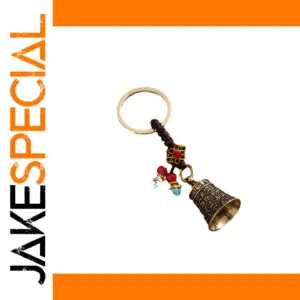 Vintage Brass Bell Keychain with Colorful Charms