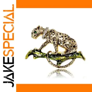 Vintage Leopard Brooch with Green Eyes