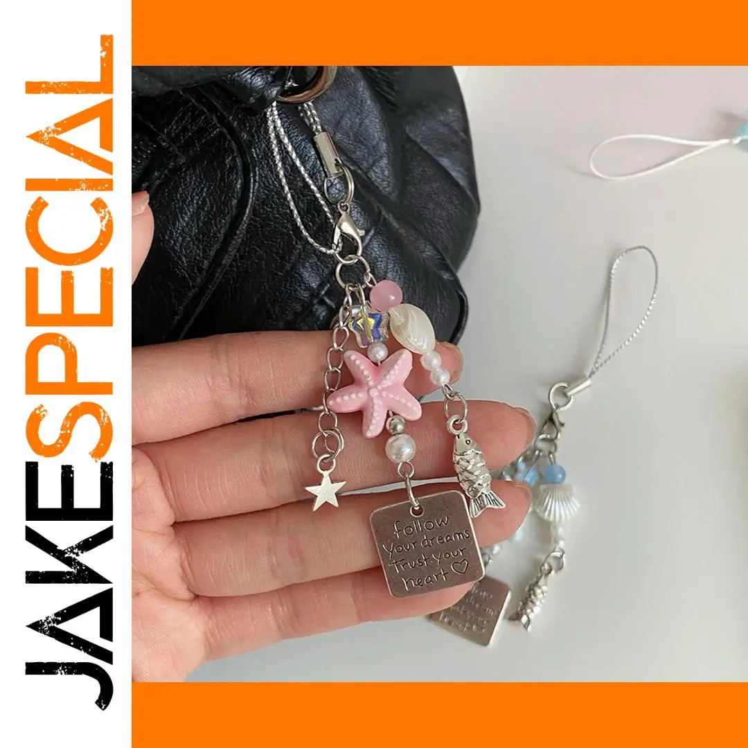 Summer Starfish Fish Phone Chain in Pink & Blue 1 Summer Starfish Fish Phone Chain in Pink & Blue