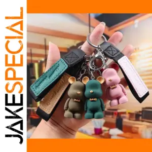 Colorful Tie Bear Keychain with Gold Accents