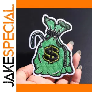 Vibrant Green Money Bag Iron-On Patch 10x8 cm