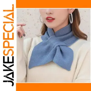 Elegant Light Blue Knitted Scarf with Bow